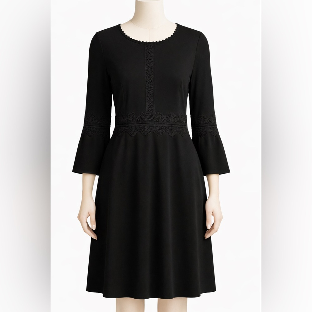 Elegant Black Lace with Flared  Sleeves Dress